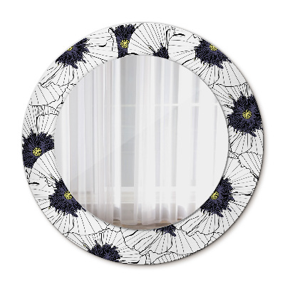 Miroir rond avec décoration Composition florale linéaire