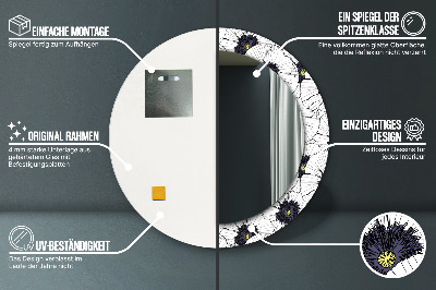 Miroir rond avec décoration Composition florale linéaire