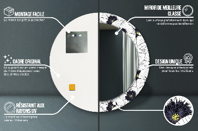 Miroir rond avec décoration Composition florale linéaire