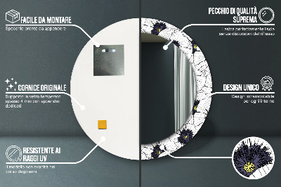 Miroir rond avec décoration Composition florale linéaire
