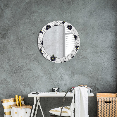 Miroir rond avec décoration Composition florale linéaire