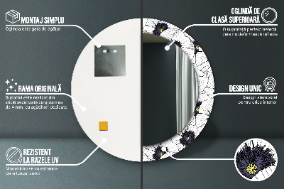 Miroir rond avec décoration Composition florale linéaire