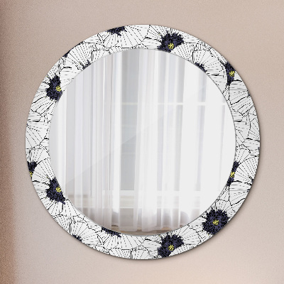 Miroir rond avec décoration Composition florale linéaire