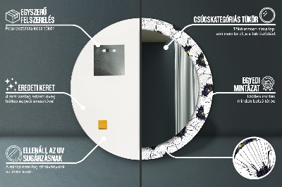 Miroir rond avec décoration Composition florale linéaire