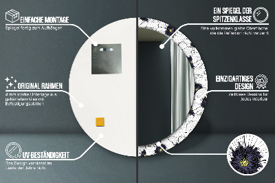 Miroir rond avec décoration Composition florale linéaire
