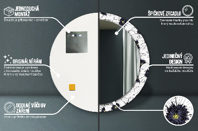 Miroir rond avec décoration Composition florale linéaire