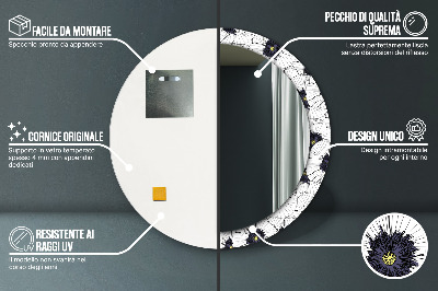 Miroir rond avec décoration Composition florale linéaire