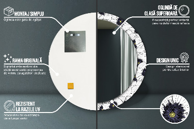 Miroir rond avec décoration Composition florale linéaire