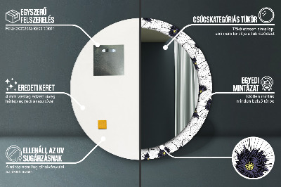 Miroir rond avec décoration Composition florale linéaire