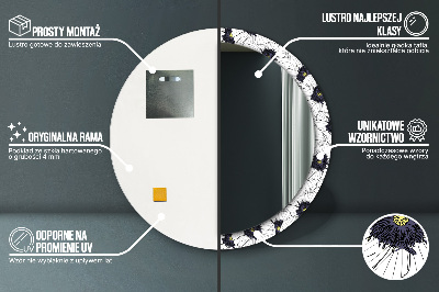 Miroir rond avec décoration Composition florale linéaire