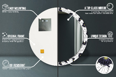 Miroir rond avec décoration Composition florale linéaire