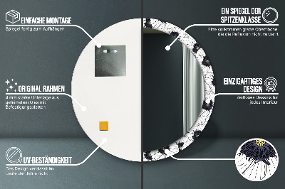 Miroir rond avec décoration Composition florale linéaire
