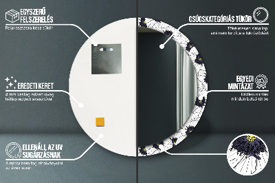 Miroir rond avec décoration Composition florale linéaire