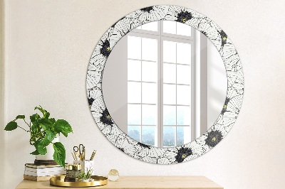 Miroir rond avec décoration Composition florale linéaire