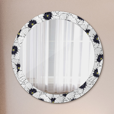 Miroir rond avec décoration Composition florale linéaire