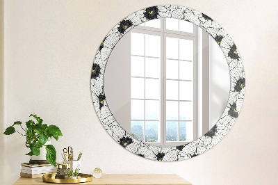 Miroir rond avec décoration Composition florale linéaire