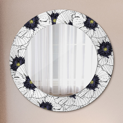 Miroir rond avec décoration Composition florale linéaire