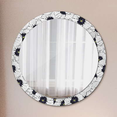 Miroir rond avec décoration Composition florale linéaire