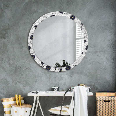 Miroir rond avec décoration Composition florale linéaire