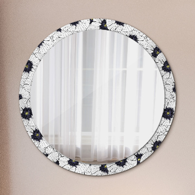 Miroir rond avec décoration Composition florale linéaire