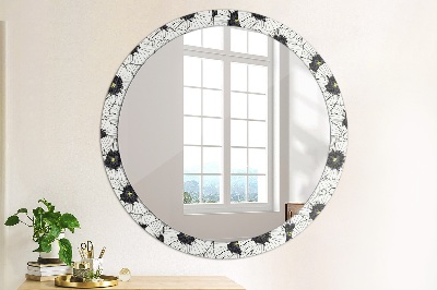 Miroir rond avec décoration Composition florale linéaire