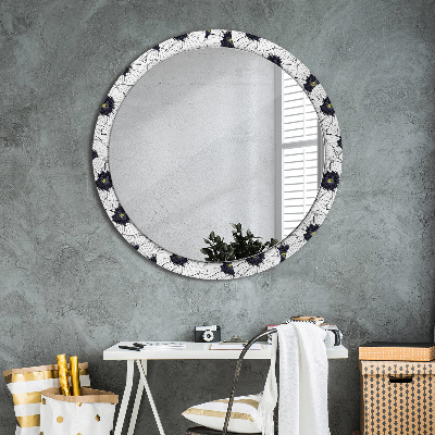 Miroir rond avec décoration Composition florale linéaire