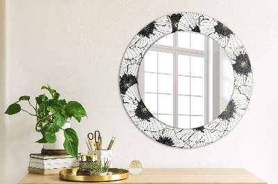 Miroir rond avec décoration Composition florale linéaire