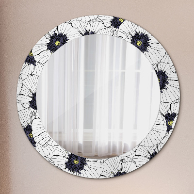 Miroir rond avec décoration Composition florale linéaire