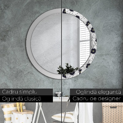 Miroir rond avec décoration Composition florale linéaire