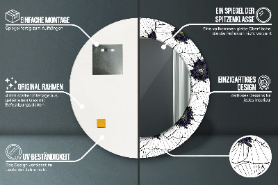 Miroir rond avec décoration Composition florale linéaire