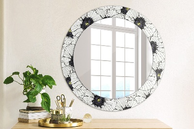 Miroir rond avec décoration Composition florale linéaire