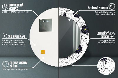 Miroir rond avec décoration Composition florale linéaire
