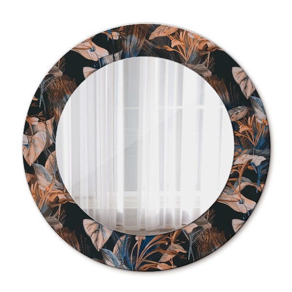 Miroir rond imprimé Feuilles tropicales foncées