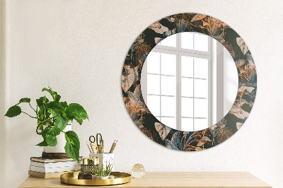 Miroir rond imprimé Feuilles tropicales foncées