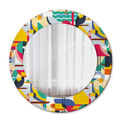 Miroir rond avec décoration Oiseaux tropicaux géométriques