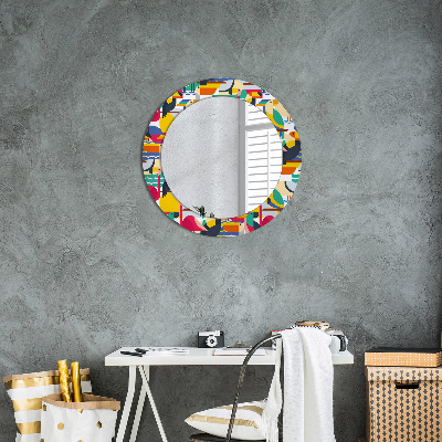 Miroir rond avec décoration Oiseaux tropicaux géométriques