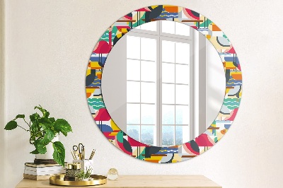 Miroir rond avec décoration Oiseaux tropicaux géométriques