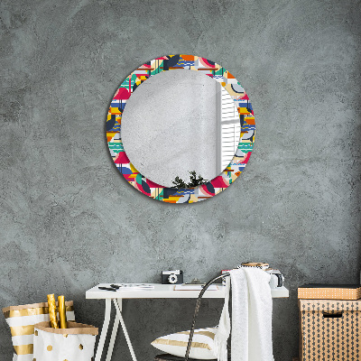 Miroir rond avec décoration Oiseaux tropicaux géométriques