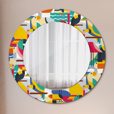 Miroir rond avec décoration Oiseaux tropicaux géométriques