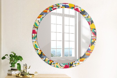 Miroir rond avec décoration Oiseaux tropicaux géométriques