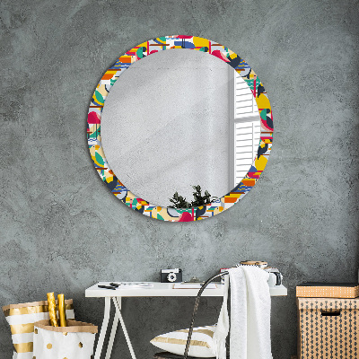Miroir rond avec décoration Oiseaux tropicaux géométriques