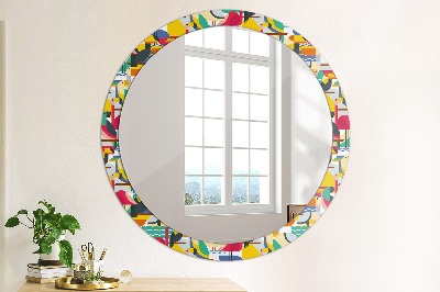 Miroir rond avec décoration Oiseaux tropicaux géométriques