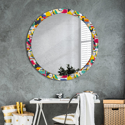 Miroir rond avec décoration Oiseaux tropicaux géométriques