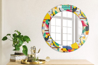 Miroir rond avec décoration Oiseaux tropicaux géométriques