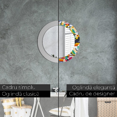 Miroir rond avec décoration Oiseaux tropicaux géométriques