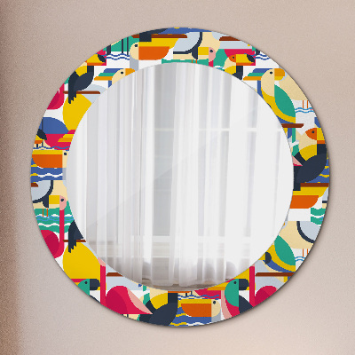 Miroir rond avec décoration Oiseaux tropicaux géométriques