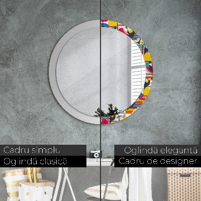 Miroir rond avec décoration Oiseaux tropicaux géométriques