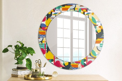 Miroir rond avec décoration Oiseaux tropicaux géométriques