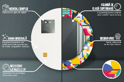 Miroir rond avec décoration Oiseaux tropicaux géométriques