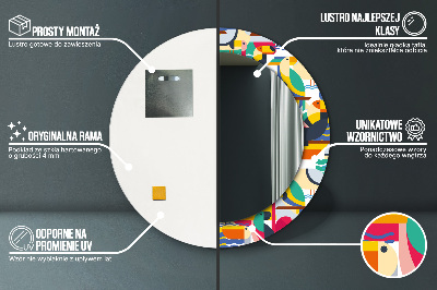 Miroir rond avec décoration Oiseaux tropicaux géométriques